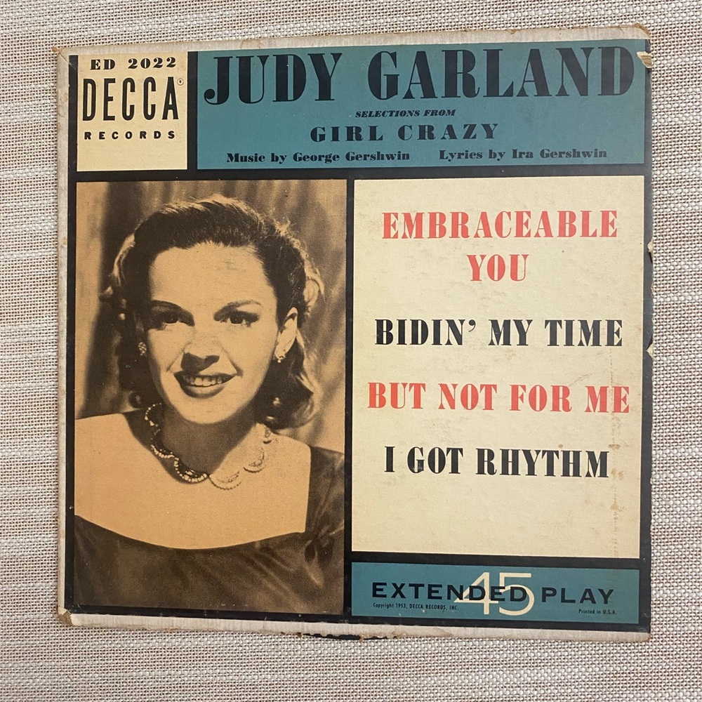 Vintage Judy Garland Selections From Girl Crazy 7” Vinyl Record Copyright 1953